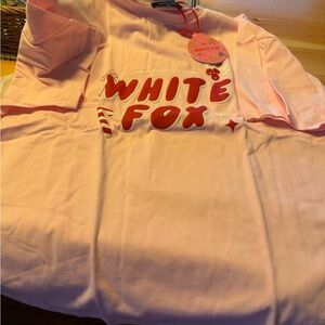White Fox Boutique Pink Graphic Short Sleeve Tee - 'WHITE FOX' Red Logo